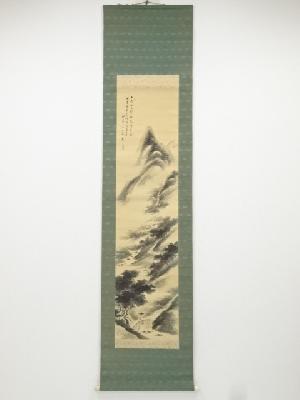 田中柏陰筆　山水図　肉筆絹本掛軸（保護箱）